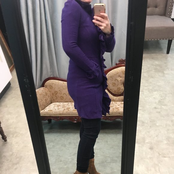 LUII Wool Purple Ruffle Front Jacket Coat Sweater - Picture 12 of 16